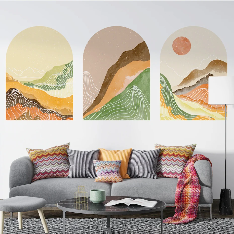 

Abstract Sun Mountain Line Contemporary Arch Wall Decal Removable Vinyl Arch Wall Sticker Mural Print Living Room Home Decor