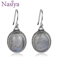 nasiya vintage oval natural moonstone drop earrings for women girls silver jewelry party engagement birthday gift
