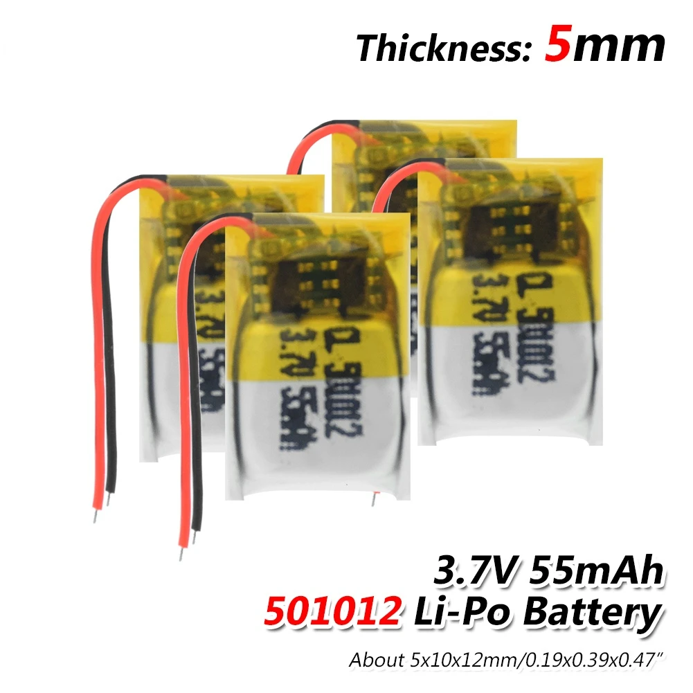 

1/2/4PCS 501012 55mah Lipo cell 3.7V Lithium Polymer Rechargeable Battery For MP3 MP4 GPS Bluetooth-compatible headset Toy
