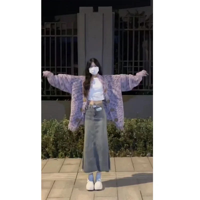 Женский вязаный кардиган в стиле ретро пурпурный свитер с пряжкой из рога