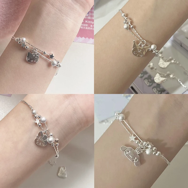 

Sanrio аниме Hello Kitty браслет серебряный сплав Kuromi Cinnamoroll Kawaii Y2K милый браслет для девушки подарки игрушки для девочек