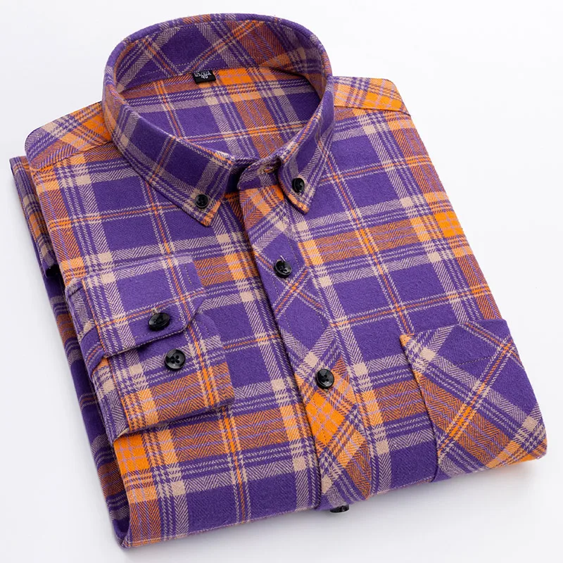 New Oversized M To 8XL Flannel Plaid Dress Shirt Long Sleeve Men's Shirts Cotton Cardigan Button Up Blouse Men Designer Clothes