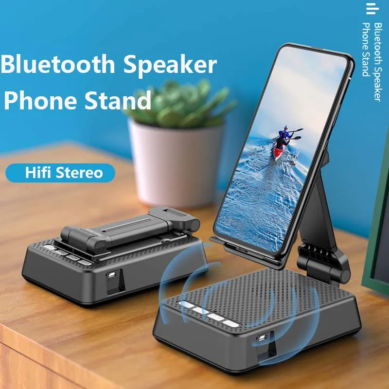 

Foldable Tablet Mobile Phone Holder Portable Bluetooth 5.0 Speaker Adjustable Desktop Bracket Smartphone Stand With Microphone