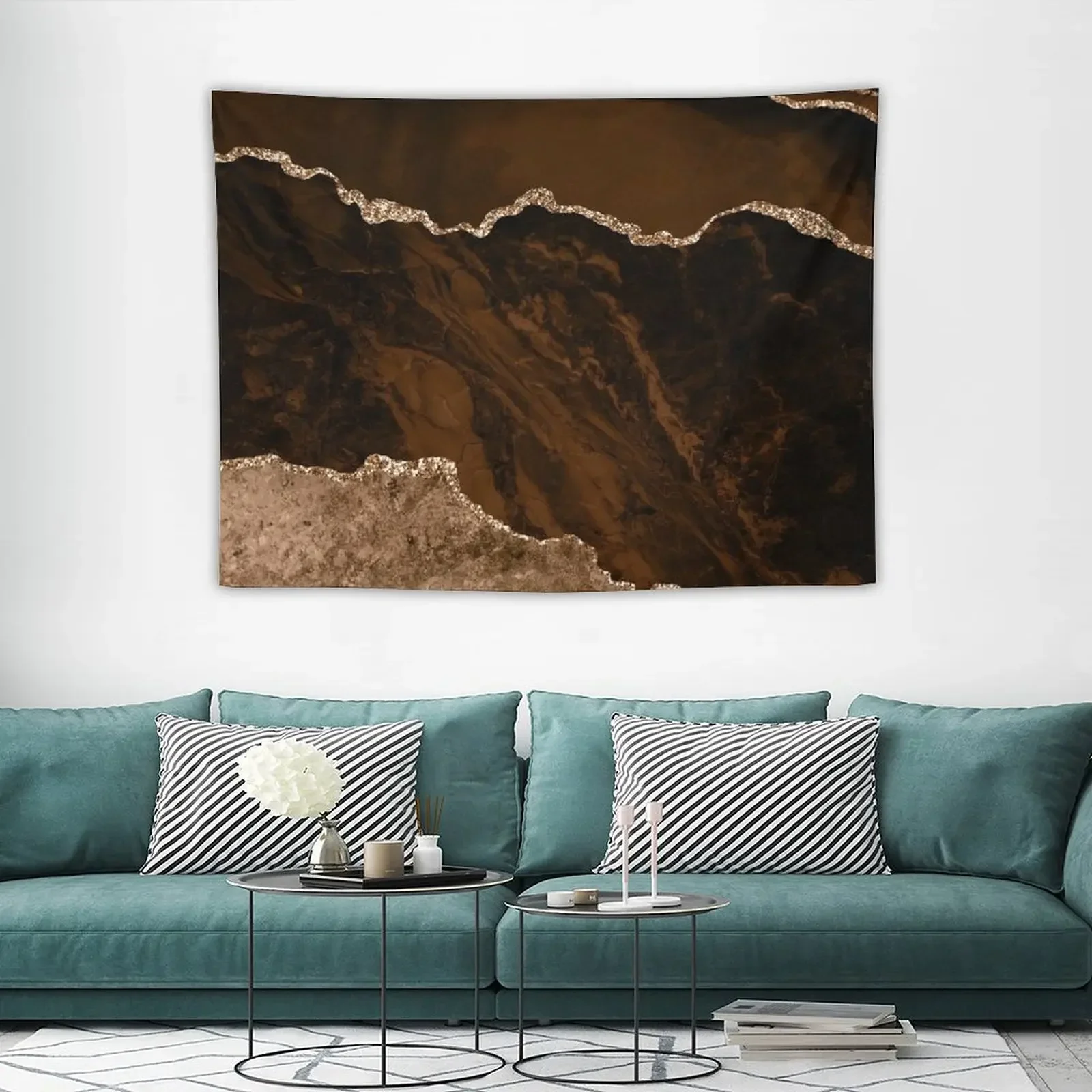 Абстрактный коричневый и золотой современный гобелен с орнаментом украшение для