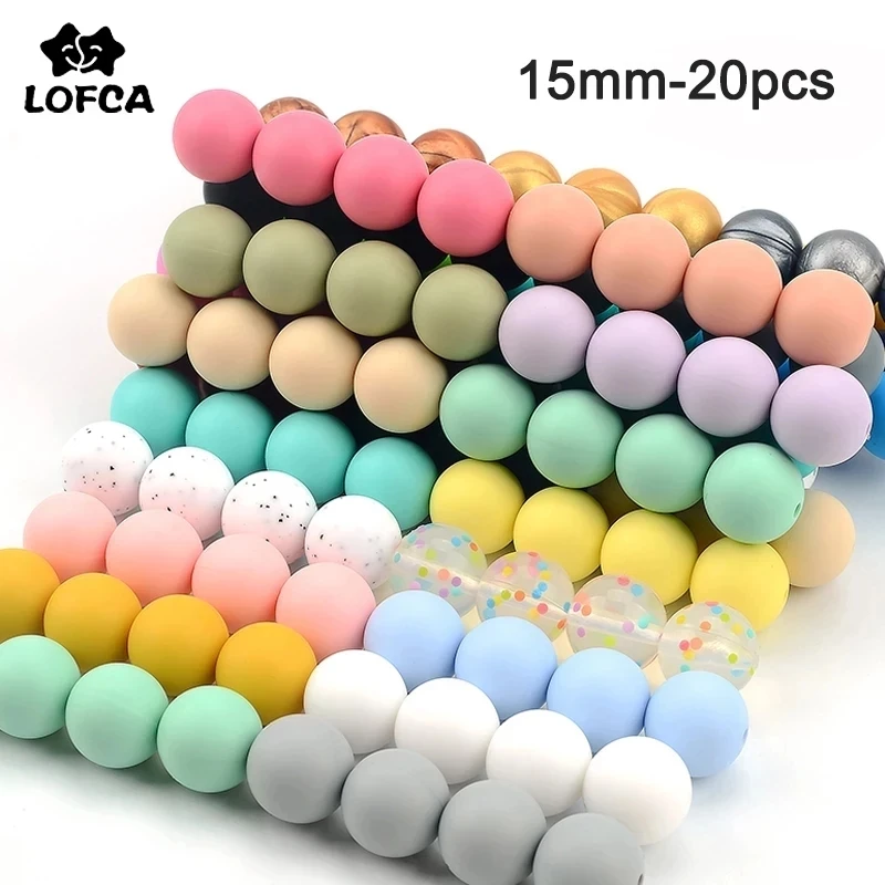 LOFCA 15mm 20pcs Silicone Beads food grade silicone Teether Round Beads Baby Chewable Teething Beads silicone teether for diy