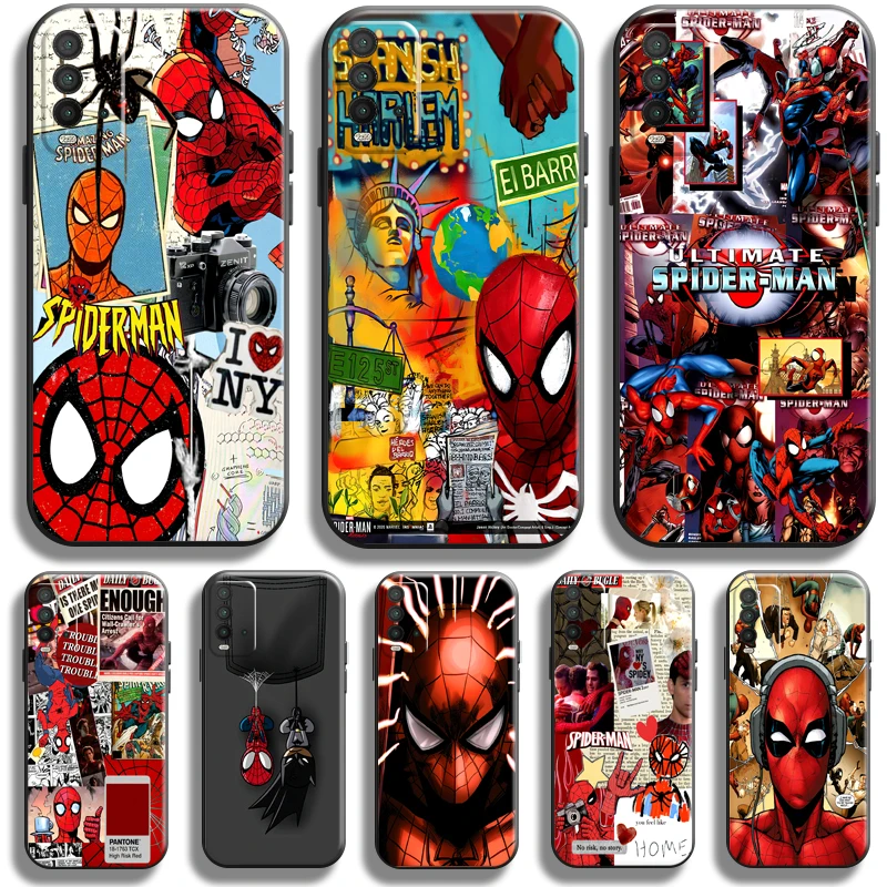 

Marvel Spiderman For Xiaomi Redmi 9T Phone Case For Redmi 9T Case Silicone Cover Coque Black Funda Carcasa Liquid Silicon Back