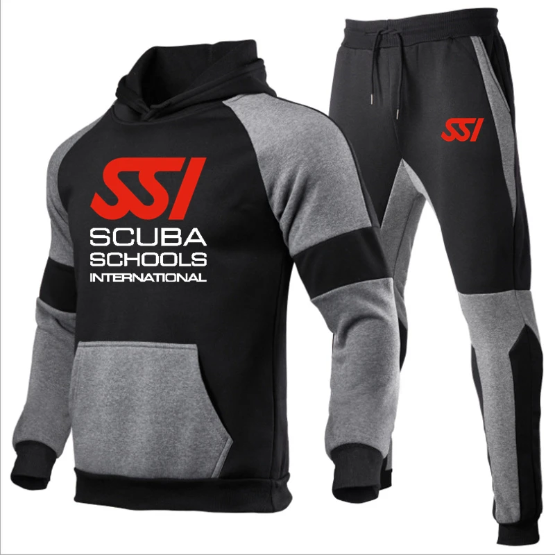 

New Scuba Schools International SSI Logo Print Spring Comfortable 2-Piece Set Customizable Logo Men Hoodie Pullover Leisure Sets