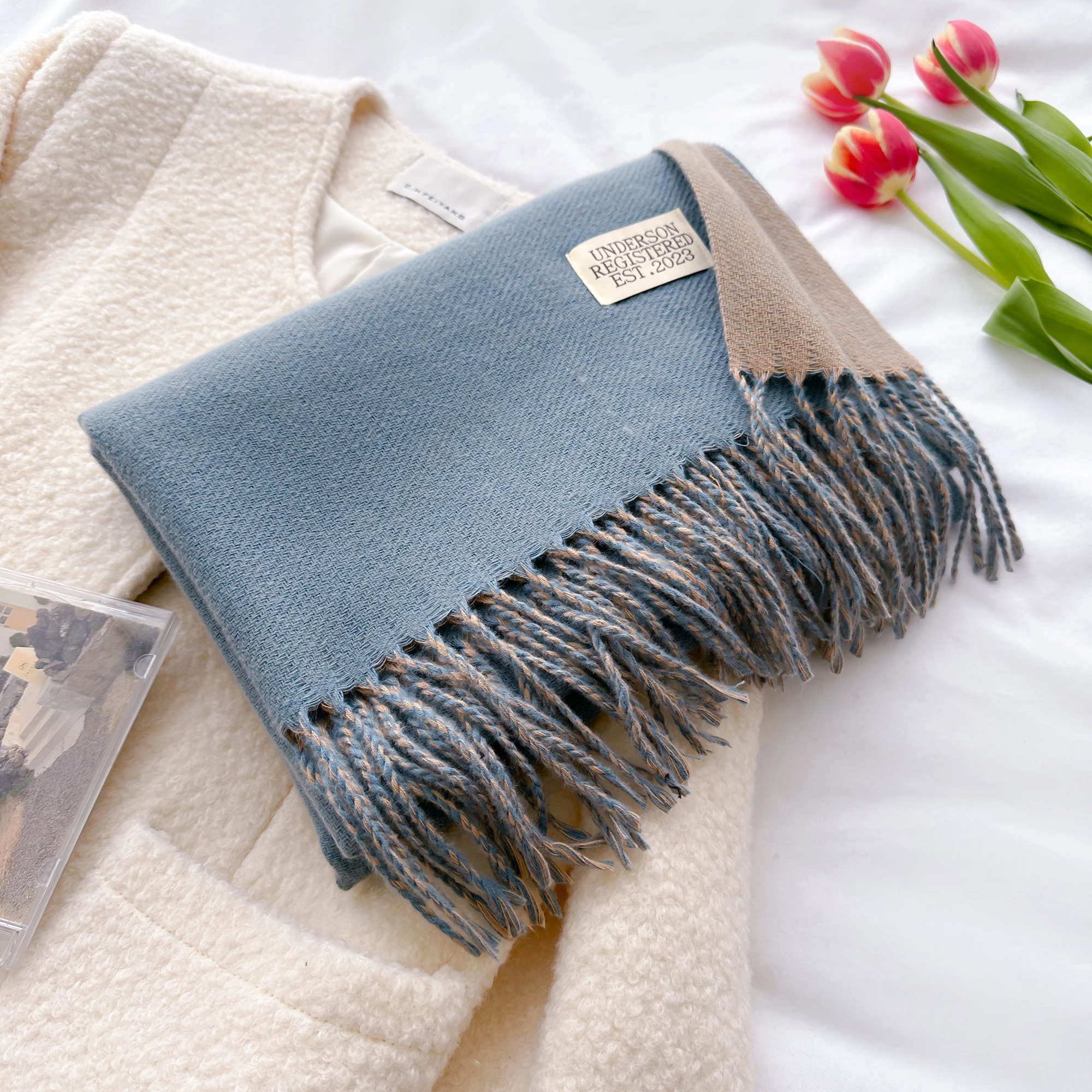 Модный однотонный кашемировый теплый зимний шарф для повседневного