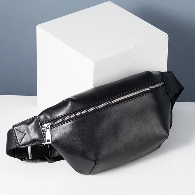 100% Genuine Leather Free Custom Name Waist Bag Summer Cowhide Chest Bag Fashion Large Capacity Fanny Pack Gift