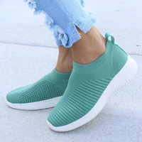 new women vulcanize shoes breathable mesh platform sneakers slip on lightweight fly knit sock shoes zapatillas plataforma
