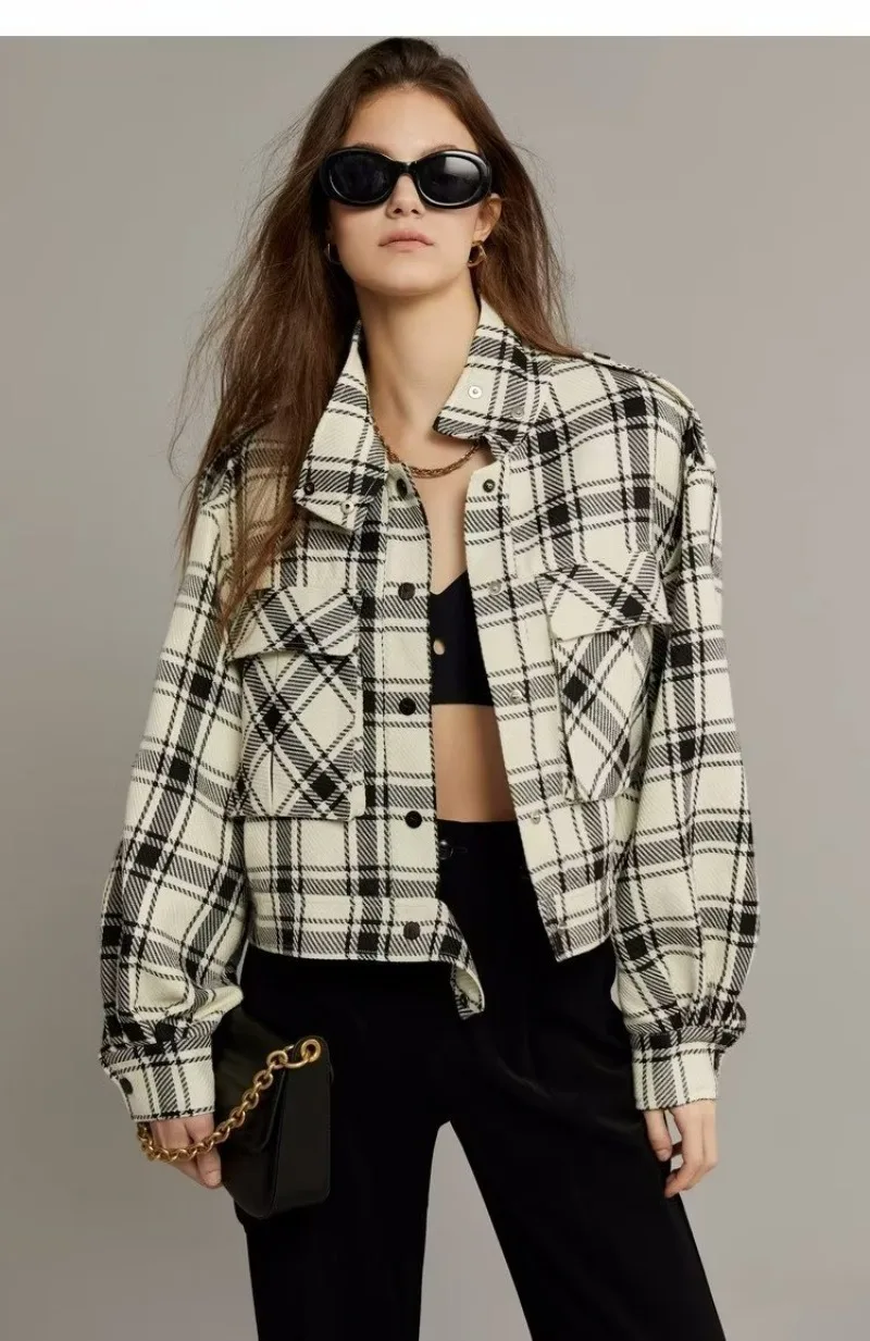 

Jackets for Women 2023 Spring and Autumn Checker Windbreaker Jacket Coat Women