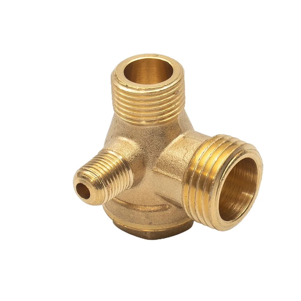 

Air Compressor 3-Port Brass Threaded Check Valve Connector Tool 10*16*20 Male Thread 3 Way Metal Air Compressor Check Valve Gold