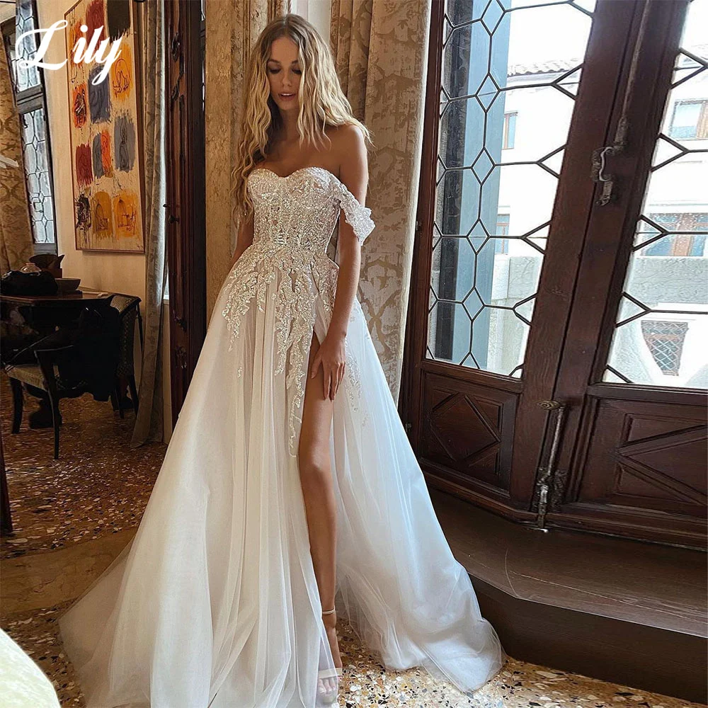 

Boho Wedding Dresses Crystal Beading Off The Shoulder Lace Appliques A-Line Wedding Gown Sweetheart Bridal Gown vestido novia