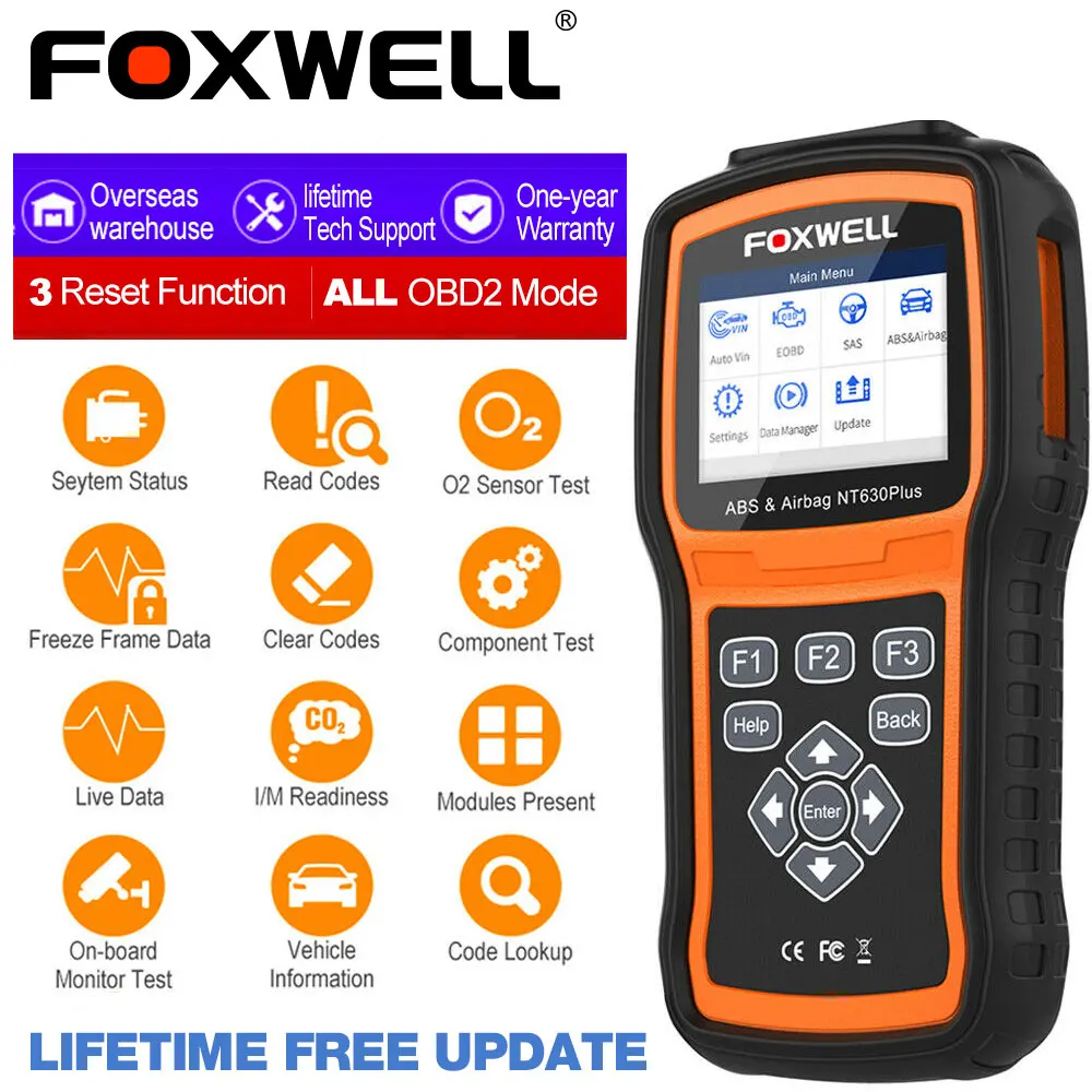 Автомобильный OBD2 сканер FOXWELL NT630 Plus, ABS SRS SAS, считыватель кодов подушек безопасности, ODB OBD диагностический сканер, активный тест, бесплатное обновление