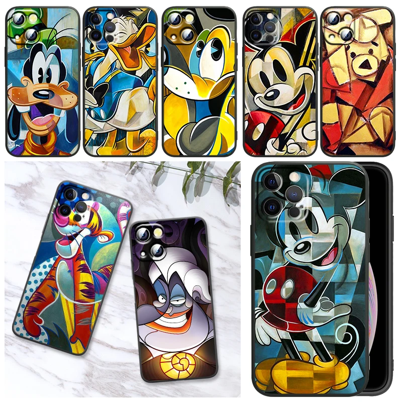 

Picasso art disney character For Apple iPhone11 12 13 Pro Mini X XR XS Max 7 8 Plus Black luxury Silicone Soft Phone Case