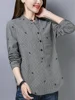 Women's Printed Turtleneck Button Long Sleeve Tops 3
