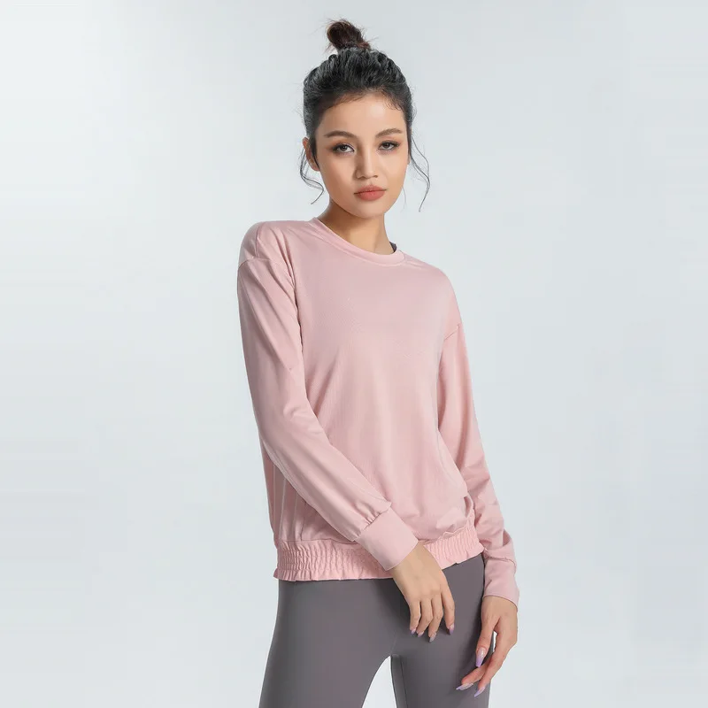 

Women Fitness Sports Loose T-shirt Round Neck Running Yoga Long Sleeve Shirt Skin-friendly Breathable Quick Dry Clothing