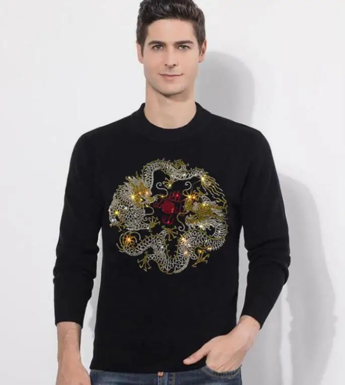 

Borun brand Rhinestone cotton Mens designer sweaters Oversize asian Streetwear Casual