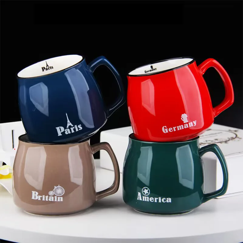

400ml New Product European Style Light Luxury Gold-painted Ceramic Coffee Mug with Lid Spoon Water Cup Milk Mug Tumbler