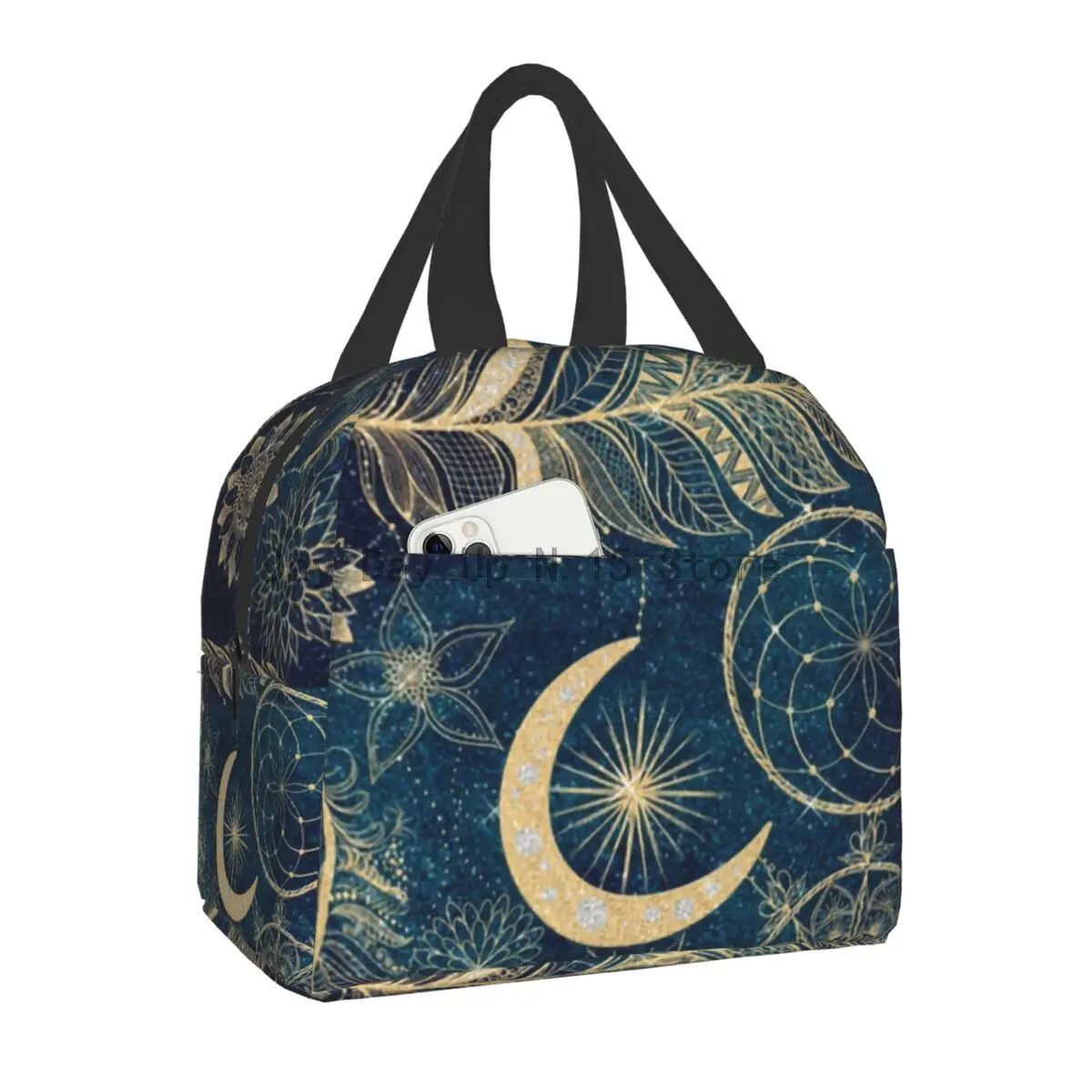 

Feathers Mandala Resuable Lunch Box for Women Multifunction Geometric Flower Thermal Cooler Food Insulated Lunch Bag