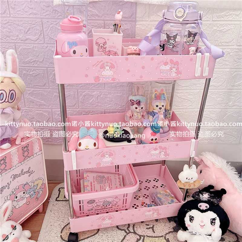 Фото Корзина Sanrio Mymelody Cinnamorol в японском стиле, симпатичная розовая корзина с тремя звеньями на потолок для спальни, корзина для хранения красоты №5