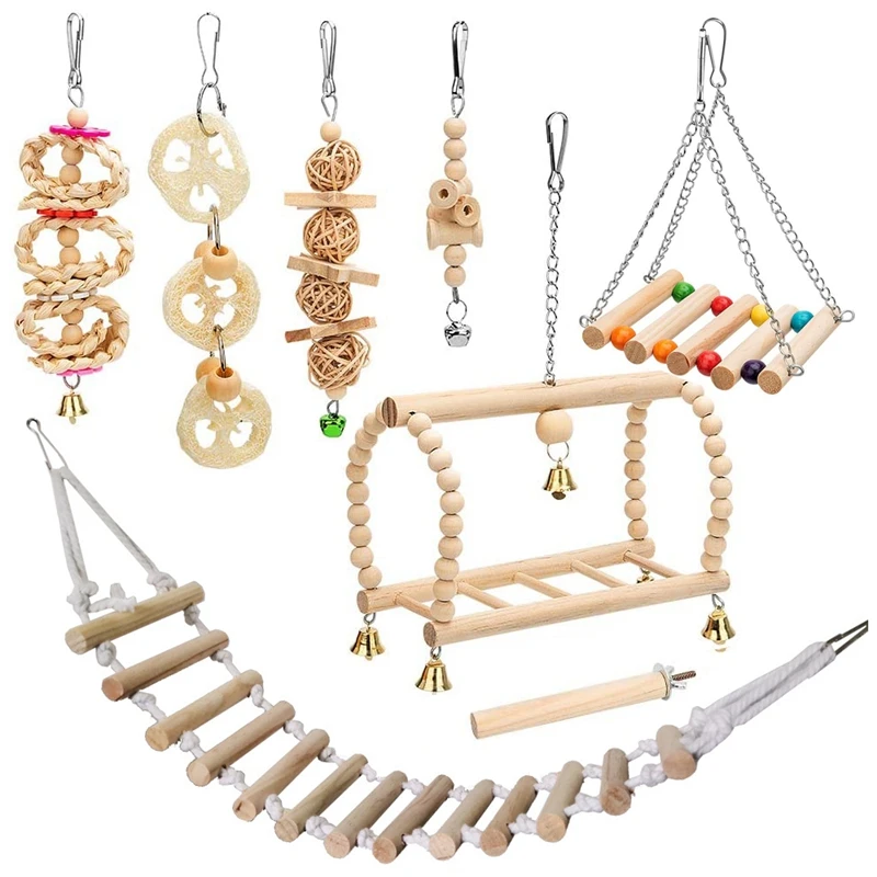 

8 упаковок, подвесные игрушки для попугаев, колокольчик из натурального дерева