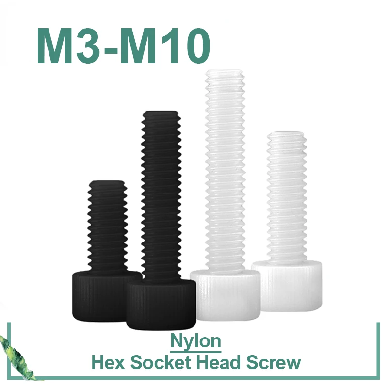 

5~50pcs M3 M4 M5 M6 M8 M10 Black/ White Nylon Hexagon Hex Socket Head Screw Cup Head Knurled Plastic Bolt for insulation use