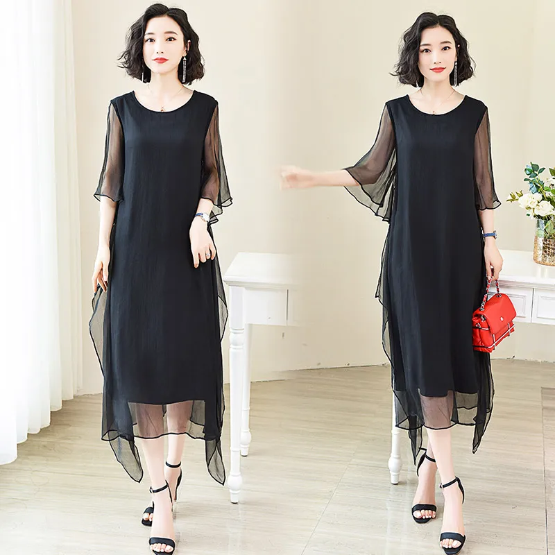 Красное платье из ледяного шелка женское средней длины новинка 2024 летняя одежда