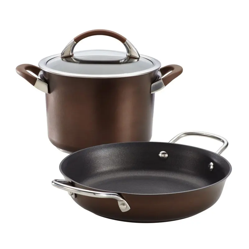 

Symmetry Hard-Anodized Nonstick Cookware Induction Pots and Pans Set, 3-Piece, Chocolate Professional Home Kitchenware Cookware