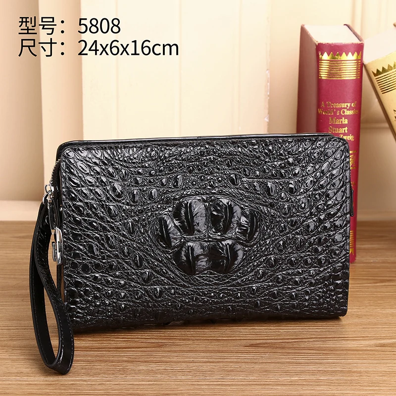 New Genuine Leather Men's Bag Handheld Bag Large Skull High Grade Crocodile Hand Grab Bag Code Lock Business Handheld Bag