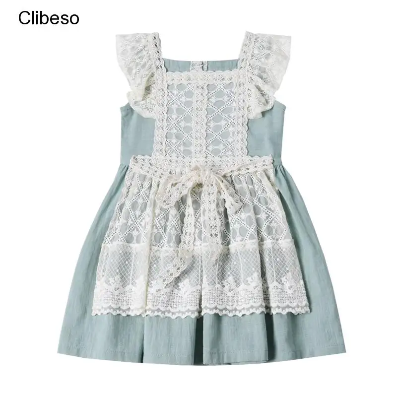 

2023 Summer Lace Dress For Baby Girls Kids Princess Sleeveless Green Dresses Children Partysu Sundress Toddlers Elegant Outfit