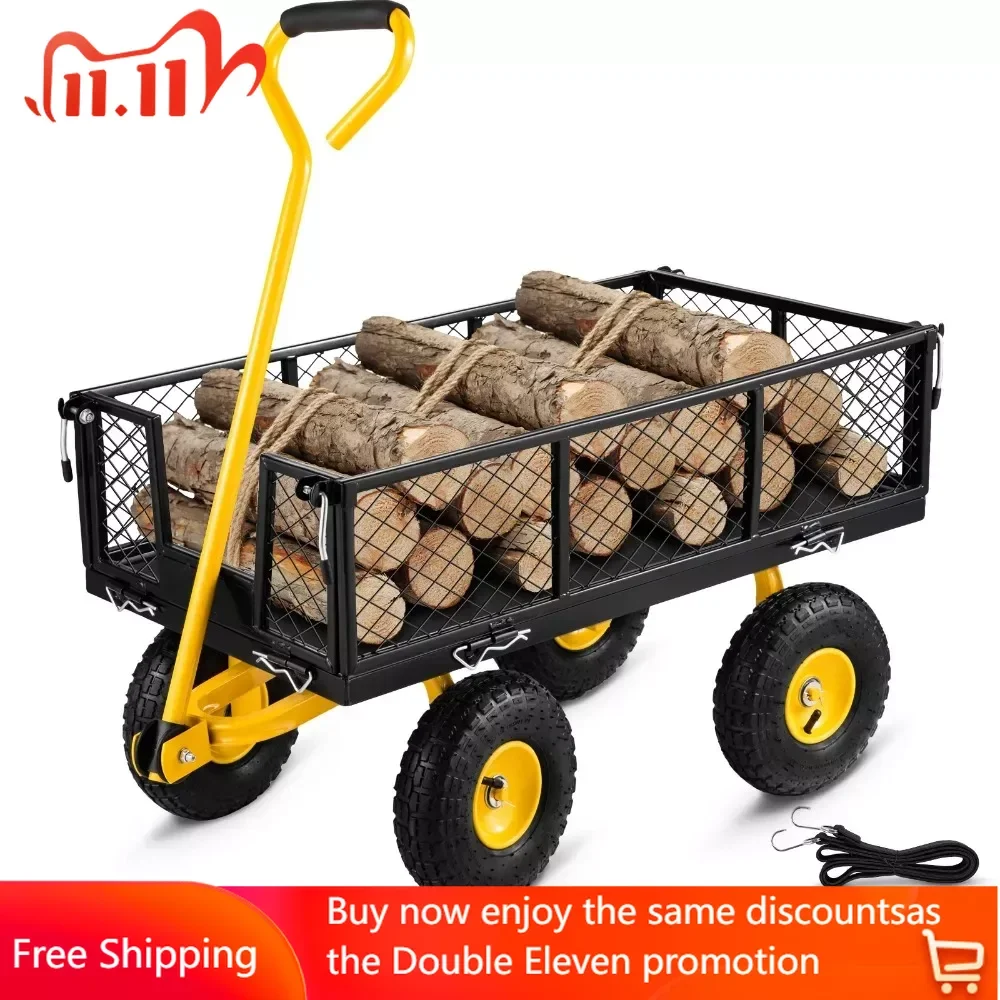 

Steel Garden Cart, Heavy Duty 500 lbs Capacity, with Removable Mesh Sides to Convert into Flatbed, Utility Metal Wagon
