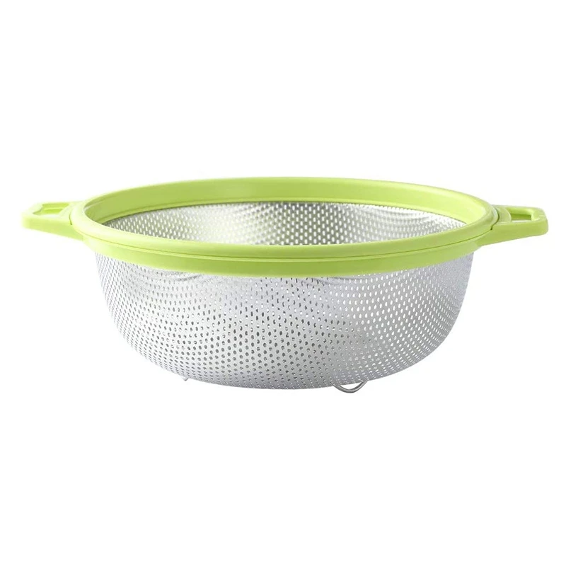 

Stainless Steel Colander With Handle And Legs Large Metal Green Strainer For Pasta Berry Veggies Fruits Noodles Salads