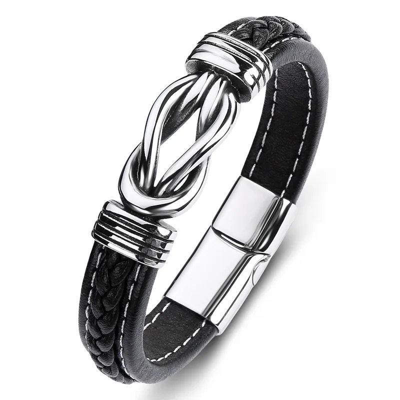 

European and American titanium steel punk men's Leather Bracelet