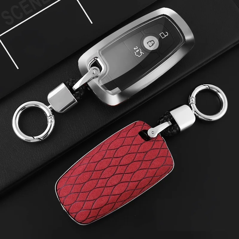 

Высококачественный кожаный чехол для автомобильного ключа в суду чехол для ключа для Ford Fusion Mondeo Mustang Edge темно-зеленая экспедиция