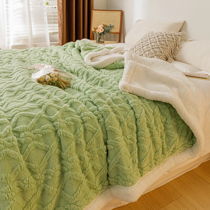 

Зимнее теплое одеяло Bonenjoy, однотонные зеленые флисовые пледы кораллового цвета для кровати, одеяло из овечьей шерсти, клетчатый диван