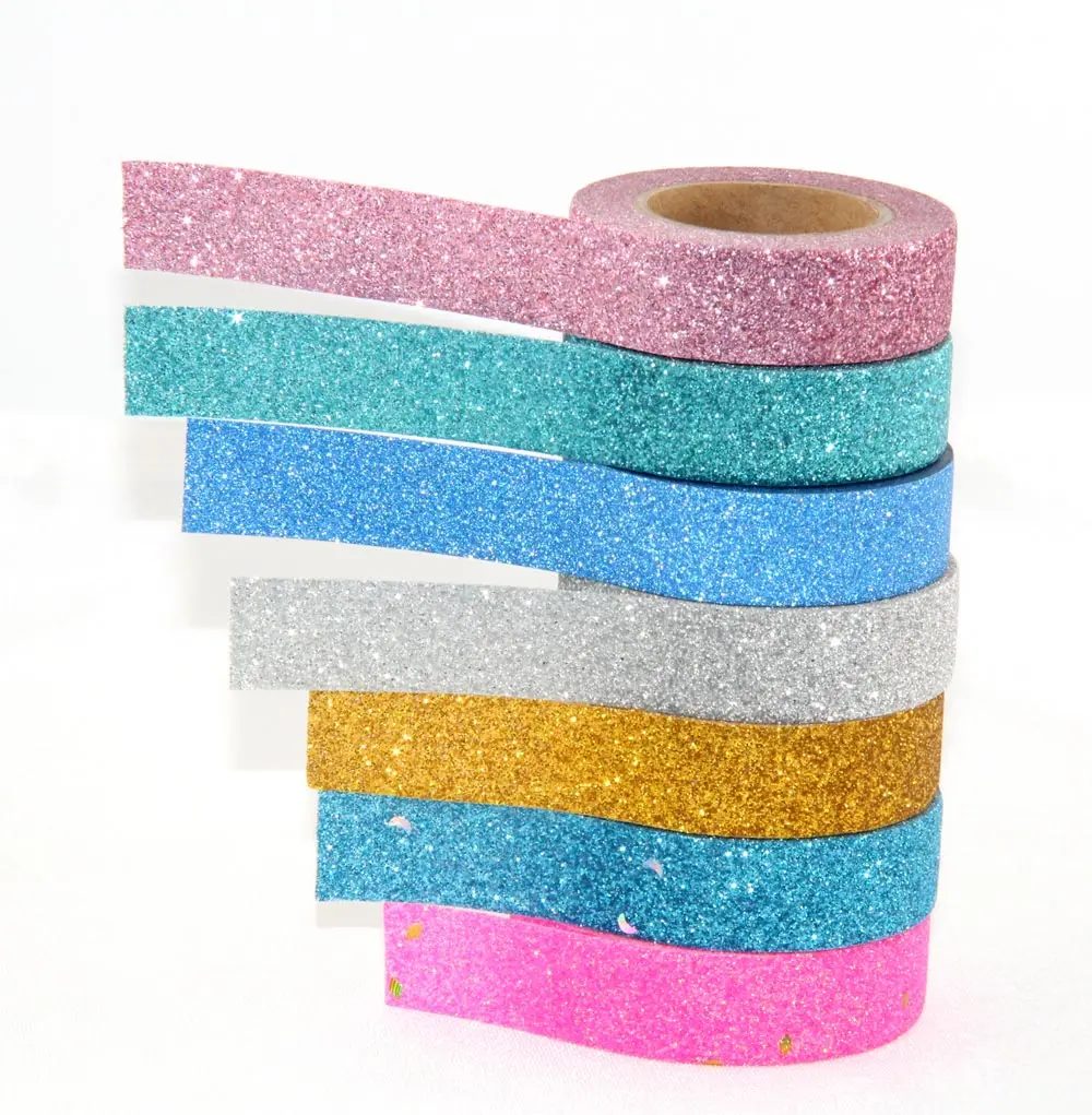 

1X powder Washi Tape Glitter Color Japanese Stationery 15mm* 5meter Kawaii Paper Scrapbooking School Tools Decorative Tapes Mask