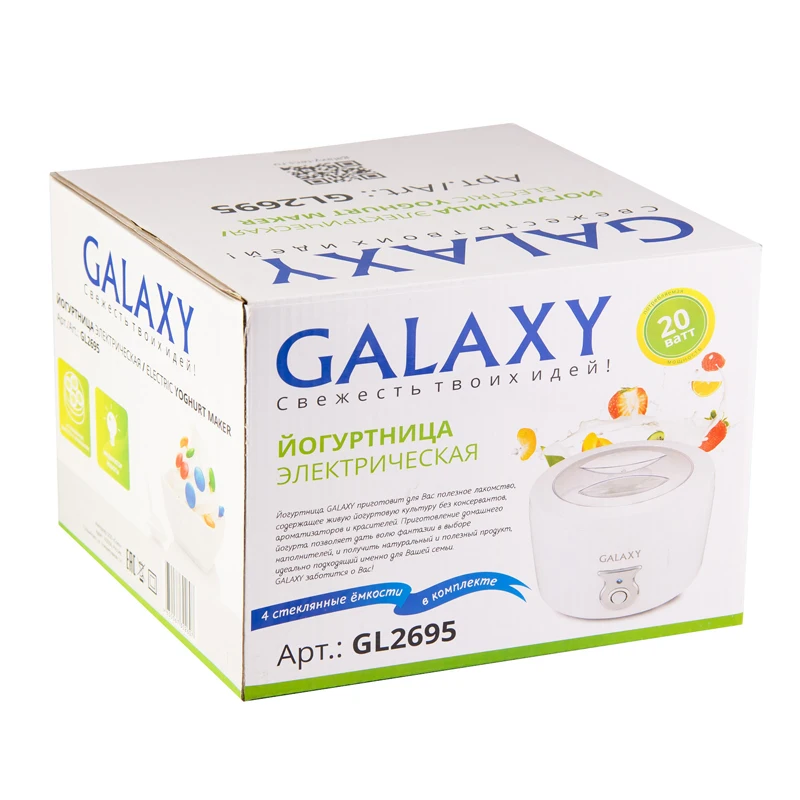 Йогуртница Galaxy GL 2695 (Мощность 20 Вт 4 стеклянных емкости с крышками общим объемом 0.4
