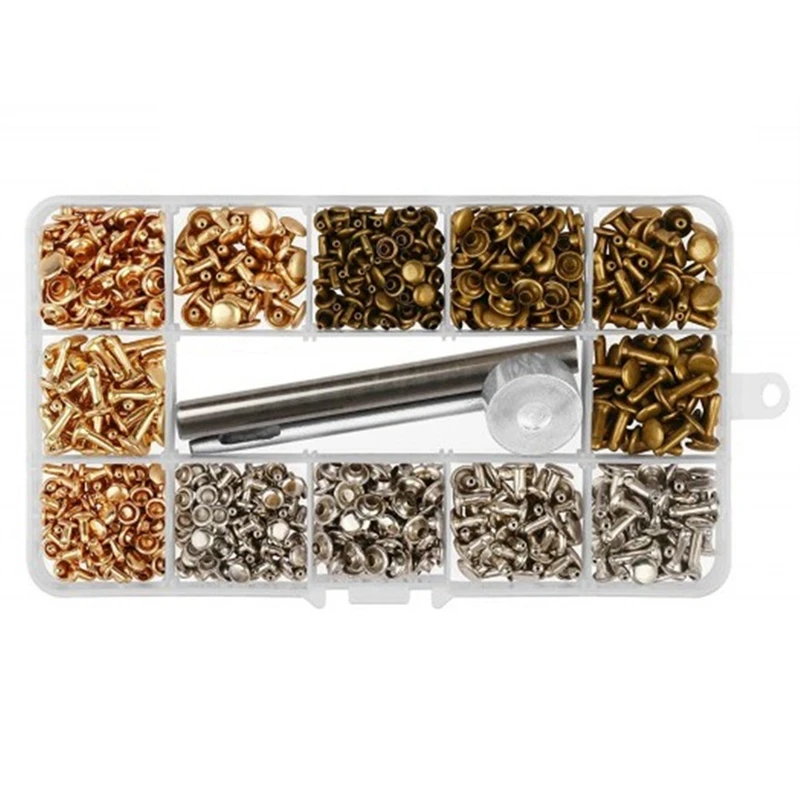 

300 Sets Double Cap Rivets Press Studs Buttons Rings Snap Fasteners Metal Grommet Leather Rivets Tool Kit DIY Sewing