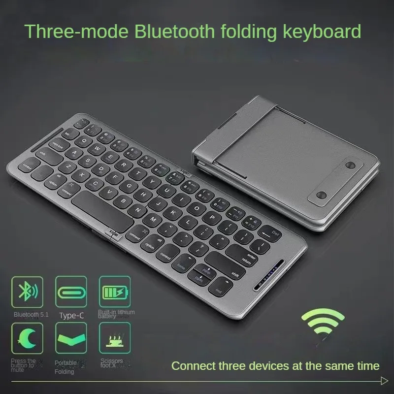 

Foldable Bluetooth 5.1 Keyboard USB Type C for Windows Android IOS for iPad Computer Tablet PC Phone Keyboard 3-Device Sync