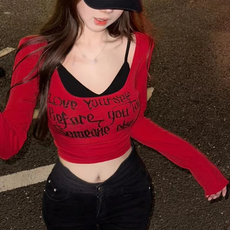 Женская футболка из двух частей с буквенным принтом