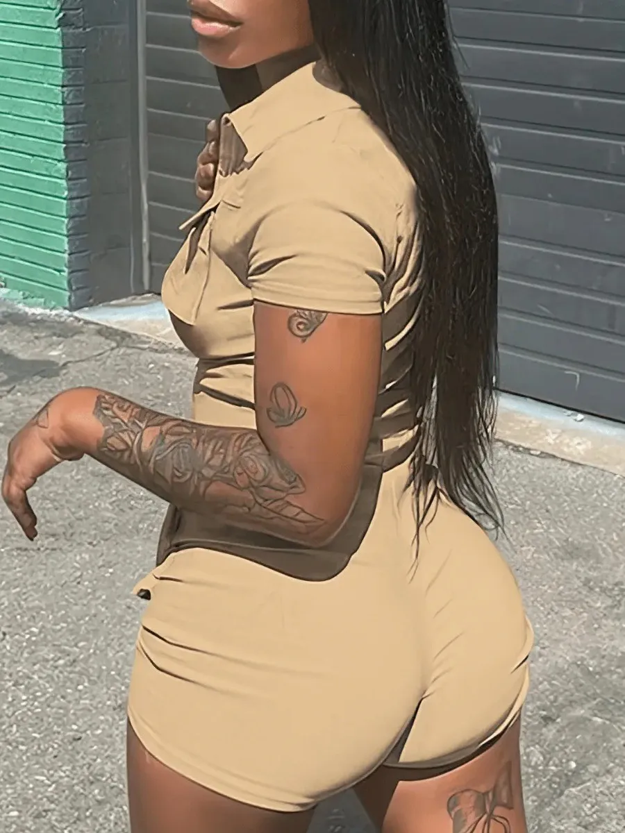 LW Zipper Pocket Design Romper Sexy Sporty Zipper Sleeveless Rompers Playsuits All In One Jumpsuit Women Shorts Summer Clothes