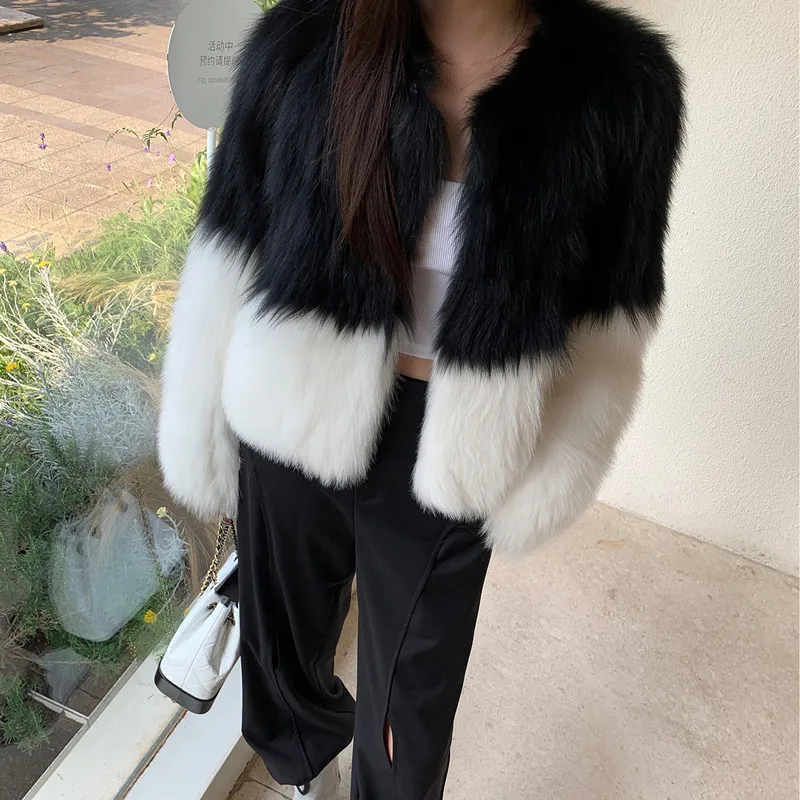 Women's Fur Jacket Short Autumn and Winter Fashion Thickened Warm Color Matching Faux Fur Coat for Women Winter Coat Women