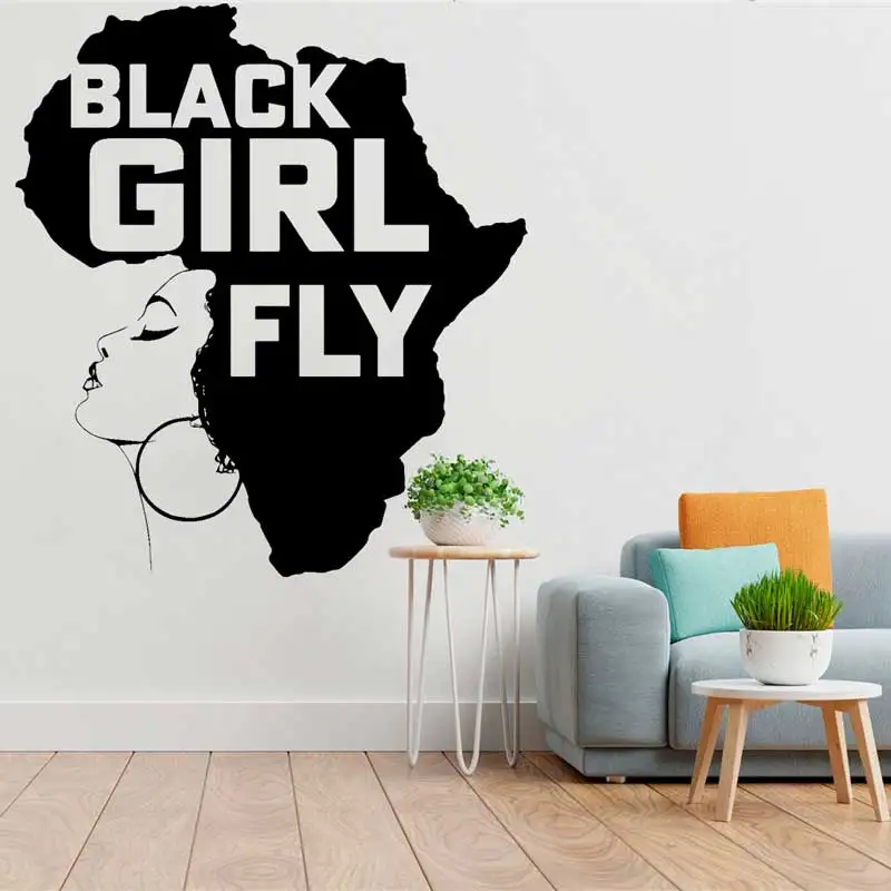 

African American Girl Africa Map Wall Sticker Personality Inspirational Slogan Beauty Salon Spa Home Decor Vinyl Wall Decal Gift