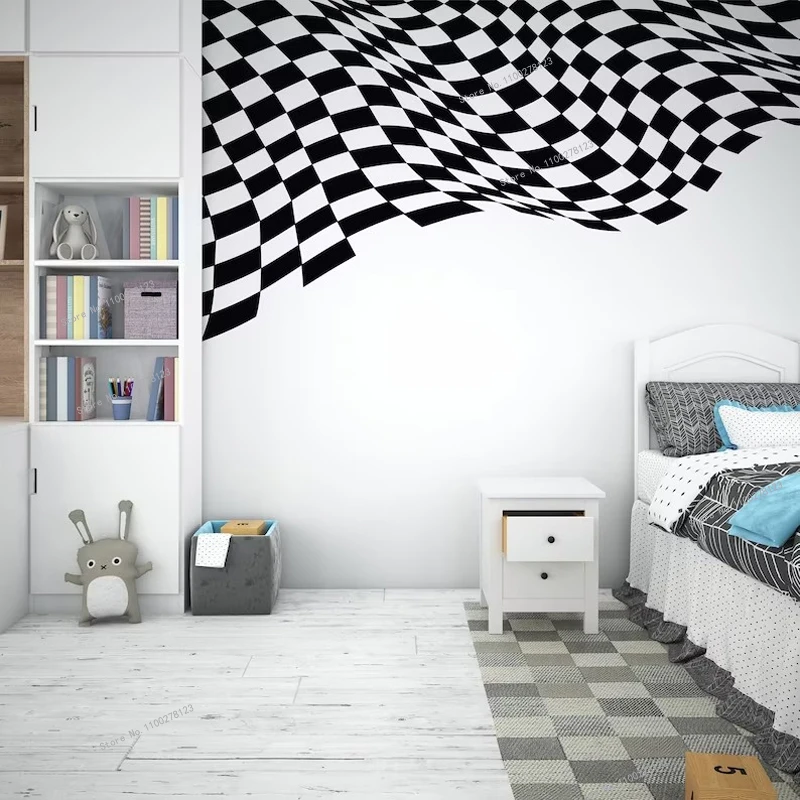 

Race Flag Wall Sticker Racer Home Decor Sports Racing Car Checkered Flag Art Mural Boys Kids Room Nursery Finish Flag Stickers