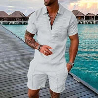 mens polo suit fashion men sets mens solid color summer v neck zipper short sleeve polo shirtshorts two pieces men casual suit