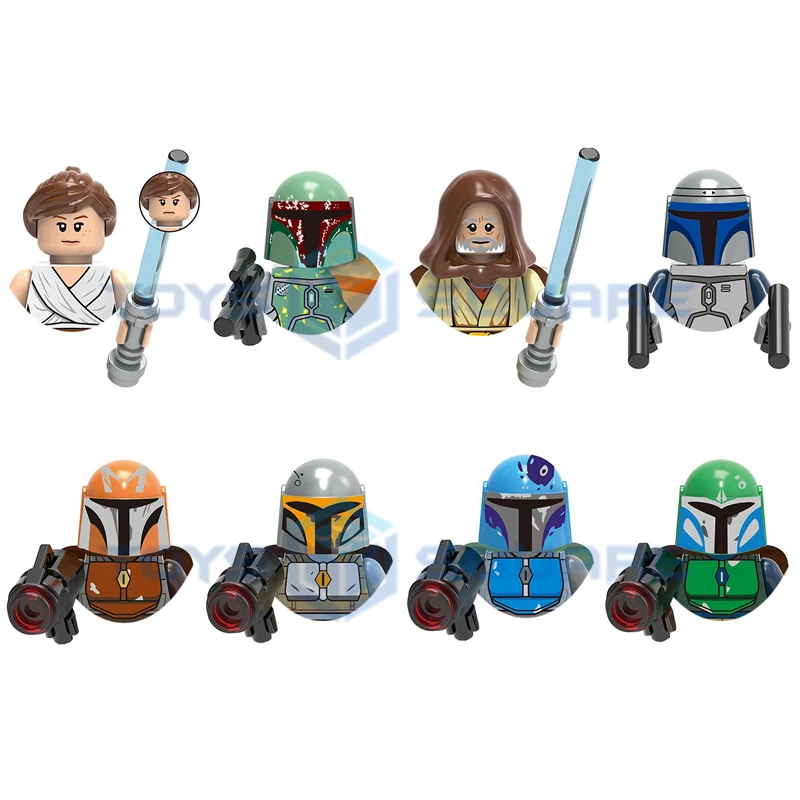 The Mandalorian Rey Boba Fett Luke Skywalker Jango Model Building Blocks MOC Bricks Set Gifts Toys