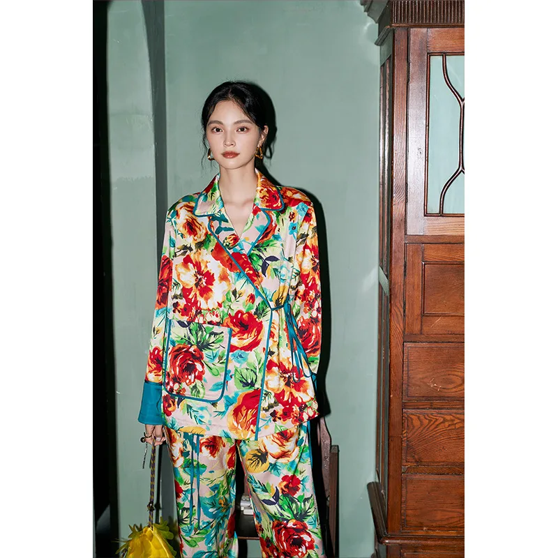 Flower Printing Designer Clothes Women Luxury Two Piece Sets Womens Outfits Pyjamas Night Wear For Women Free Shipping Loungeset