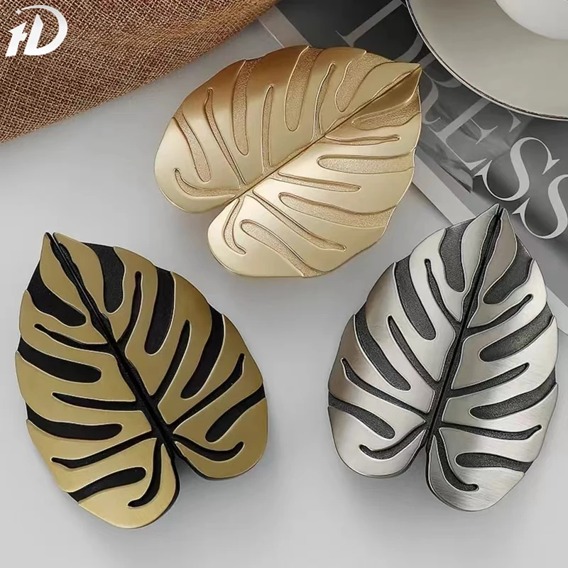 

Designed Leaf Handle Gold Ancient Silver 64mm Leaves Creative Cabinet Handles Drawer Knobs Wardrobe Door Furniture Pulls