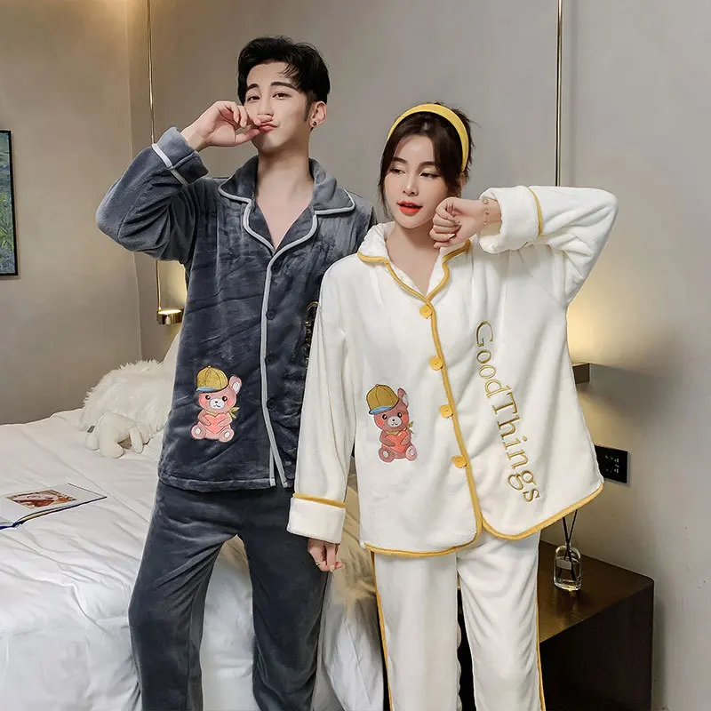 Women's Pajamas Autumn And Winter Women Thickened Warm Plus Velvet Fleece Coral Velvet Can Be Worn Outside Home Clothes Spring A